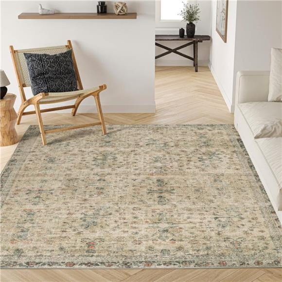 Washable Rug 5x7 - Stain Resistant Vintage 5x7 Area Rug, Super Soft Washable